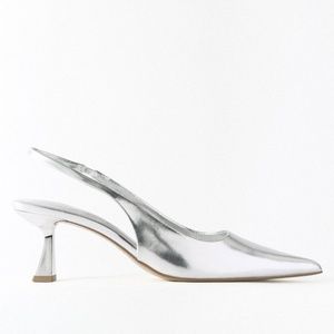 Zara Silver Metallic Kitten Heel